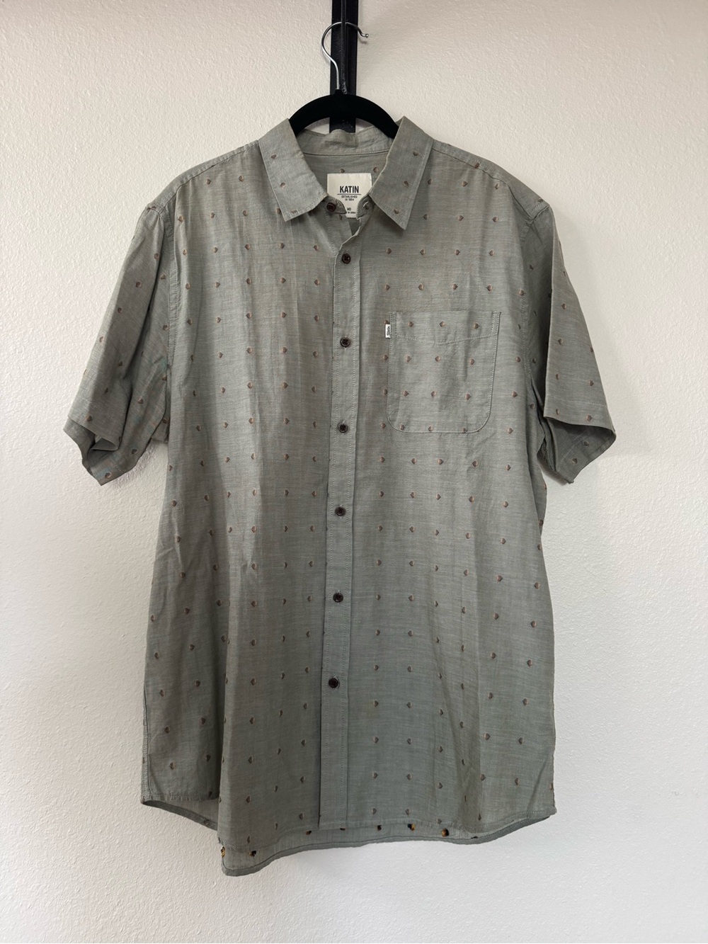 Katin Short-Sleeve Button-Down Shirt in Olive with Micro Dot Print
